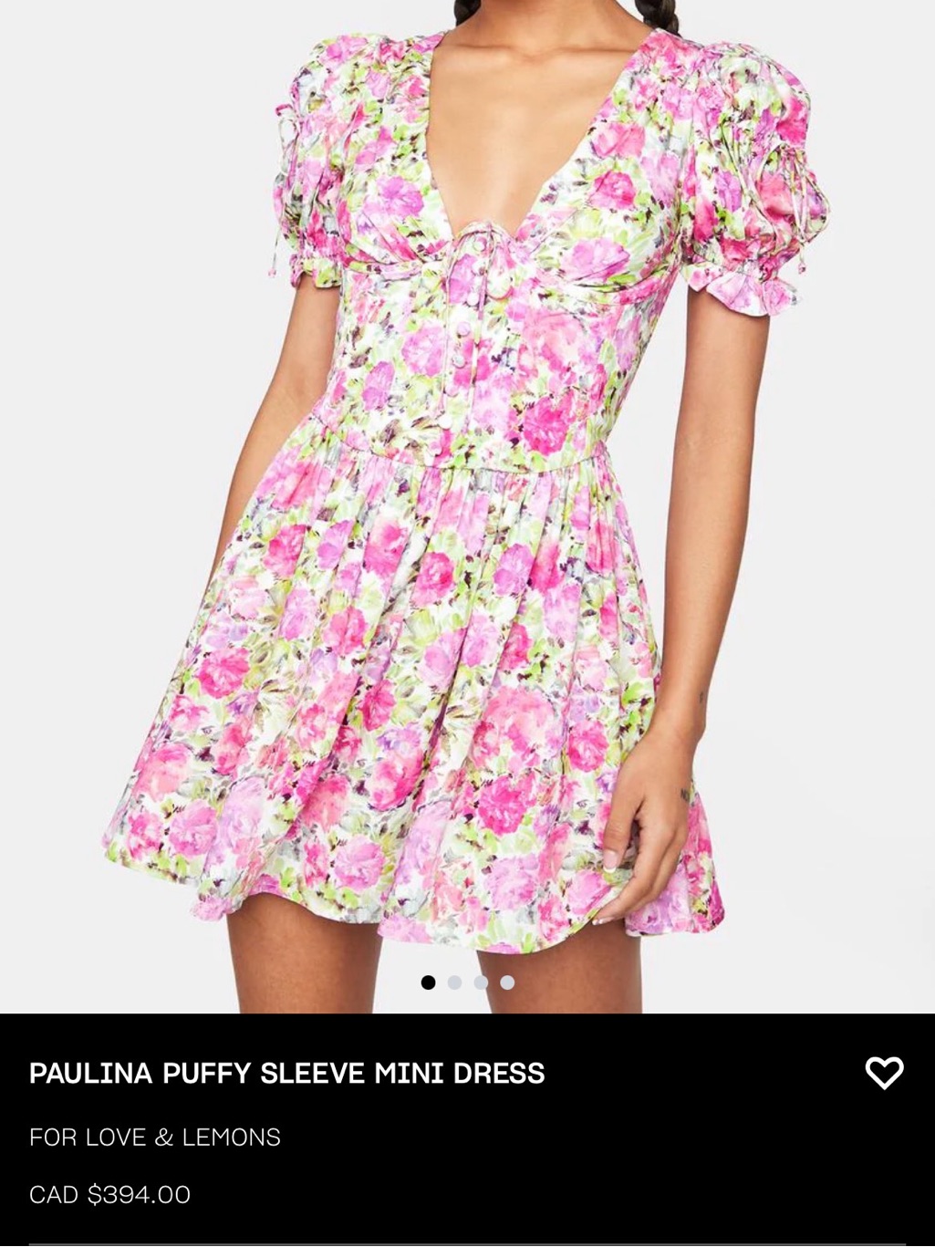 For Love & Lemons Pink Floral Puff Sleeve Mini Dress